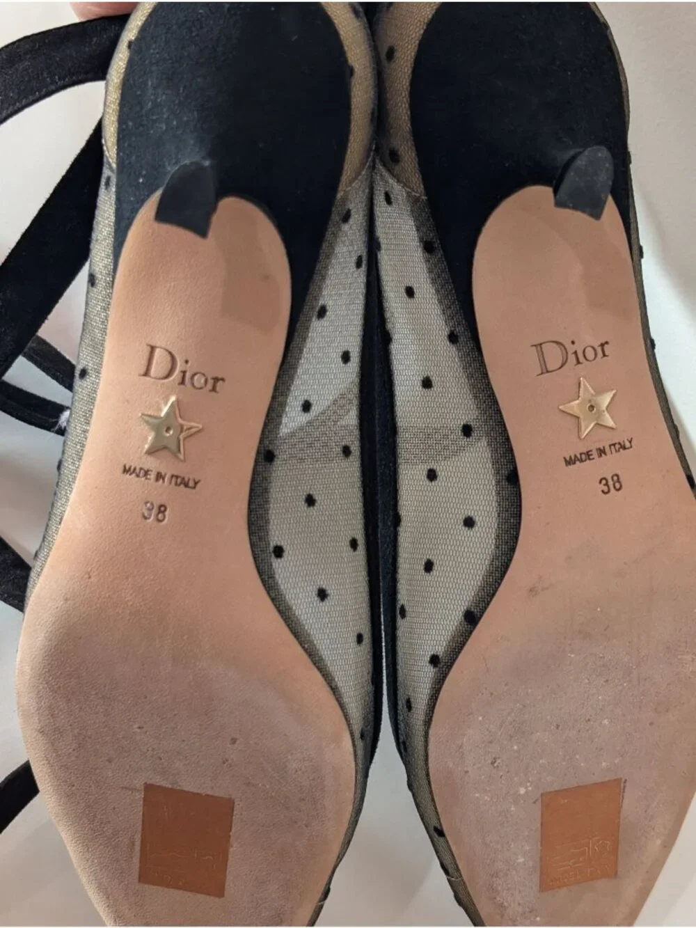 Christian Dior Black Mesh Suede Polka Dot Kitten Heel Pumps, Size 38